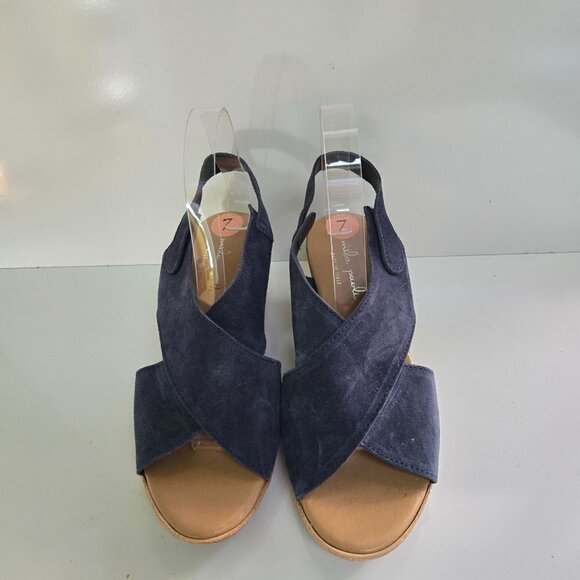 Mila Paoli NWOT Made In Italy Blue Suede Wedge Sandal Size 7 - Picture 4 of 8